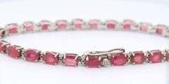 925 Sterling silver oval red stone tennis bracelet