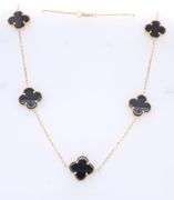 Black Onyx 5 Clover 14kt Yellow Gold Necklace