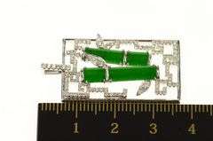 18K White Gold Jade Diamond Ornate Squared Vine Motif Pendant