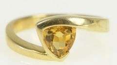 14K Yellow Gold Trillion Citrine Vintage Solitaire Bypass Ring
