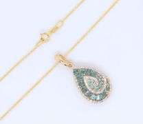 14kt Yellow gold Spinel and diamond swirl teardrop pendant on chain necklace