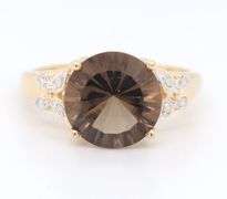 14kt Yellow gold smoky quartz and diamond accent ring