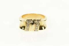 14K Yellow Gold 1940's Diamond Squared Ribbon Statement Ring