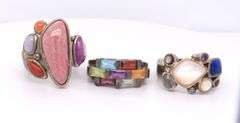 Group Lot of 3 Vintage 925 Sterling Silver Gemstone Rings