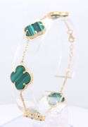 14kt yellow gold malachite five clover bracelet