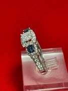 CERTIFIED 14K HITE GOLD DIAMOND AND SAPPHIRE RING