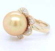 Divine Yellow Gold 12.5mm Golden South Sea Pearl and Diamond Ring