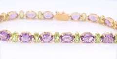 Handsome Yellow Gold Amethyst and Peridot Bracelet