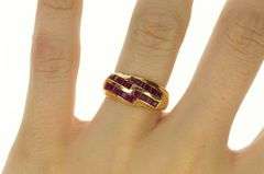14K Yellow Gold Princess Natural Ruby Encrusted Band Ring
