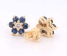 14kt Yellow gold sapphire and diamond flower stud earrings