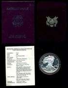 3 Diff. Gem Proof $1 Silver Eagles: 1987, 1988, & 1989. Box/COA