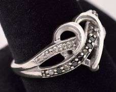 Sterling Silver Diamond and Black Onyx Heart Ring