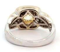 1.36ct Transition Cut Yellow Diamond and 0.65ctw White Diamond Frame Vintage Inspired Engagement Ring in 18K