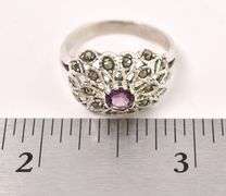 Sterling Silver Amethyst and Marcasite Gem Ring
