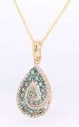 14kt Yellow gold Spinel and diamond swirl teardrop pendant on chain necklace