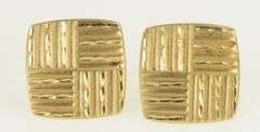 14K Yellow Gold Diamond Cut Woven Square Stud Earrings
