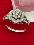 CERTIFIED 14K WHITE GOLD RING WITH WHITE AND PINK DIAMONDS