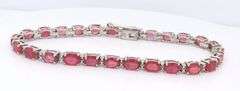 925 Sterling silver oval red stone tennis bracelet