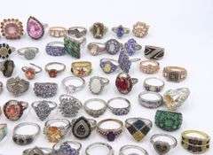 Big group lot of vintage 925 sterling silver gemstone rings