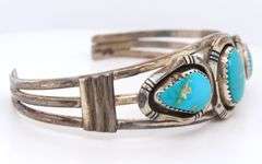 Vintage 925 sterling silver signed turquoise cuff bangle bracelet