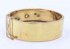 Antique Pearl, Ruby and Enamel Bangle in Yellow Gold