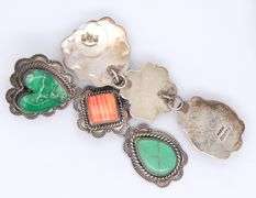 Vintage 925 sterling silver signed turquoise and coral dangle earrings