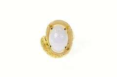 14K Yellow Gold Pale Blue Agate Cabochon Swirl Statement Ring