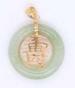 Favorite Yellow Gold Chinese Good Fortune Green Jade Pendant