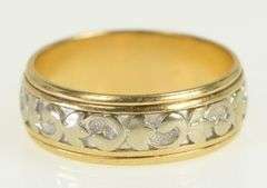 14K Yellow Gold 1940's Two Tone Ornate Wedding Band Ring
