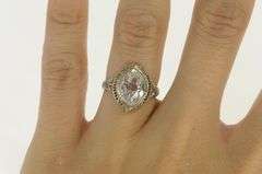 14K White Gold Marquise CZ Ornate Filigree Statement Ring