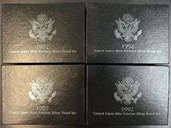 4 1992 Premier Silver Proof Sets in original packaging and COA