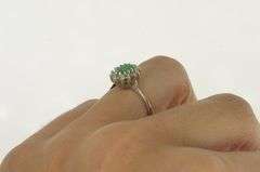 14K White Gold Oval Emerald Diamond Halo Engagement Ring