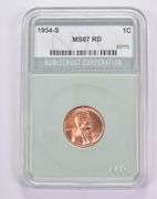 MS67 RD 1954-S Lincoln Wheat Cent NTC
