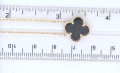 14kt yellow gold black onyx clover pendant on chain necklace