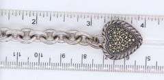 Italian Vintage 925 Sterling Silver Bracelet with Macasite Heart Shaped Charm