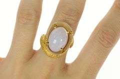14K Yellow Gold Pale Blue Agate Cabochon Swirl Statement Ring