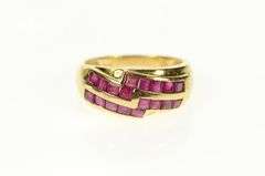14K Yellow Gold Princess Natural Ruby Encrusted Band Ring