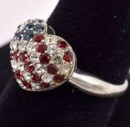 Sterling Silver American Flag Heart Ring