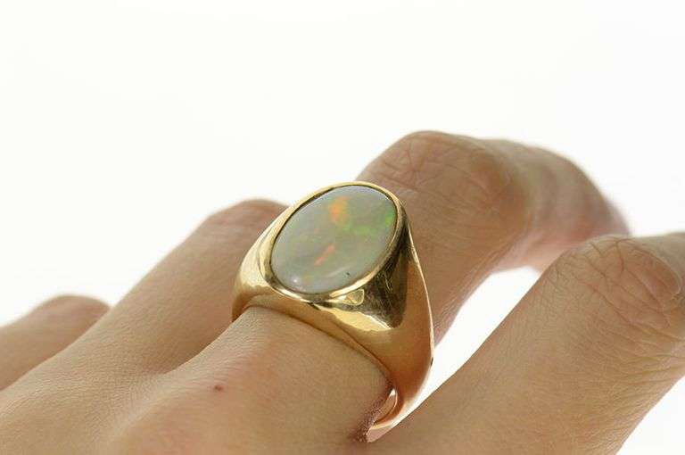 14K Yellow Gold Retro Ornate Natural Opal Statement Ring