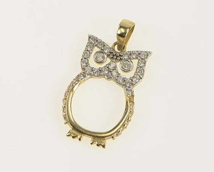 14K Yellow Gold Owl Wisdom Symbol CZ Vintage Charm/Pendant