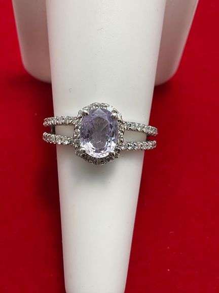 CERTIFIED 14K WHITE GOLD DIAMOND AND SAPPHIRE RING