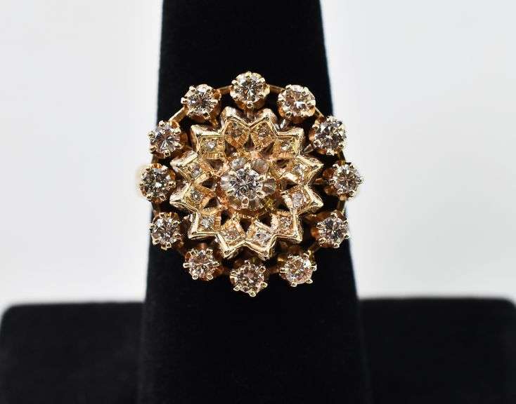 Vintage 14K Yellow Gold Diamond Explosion Ring