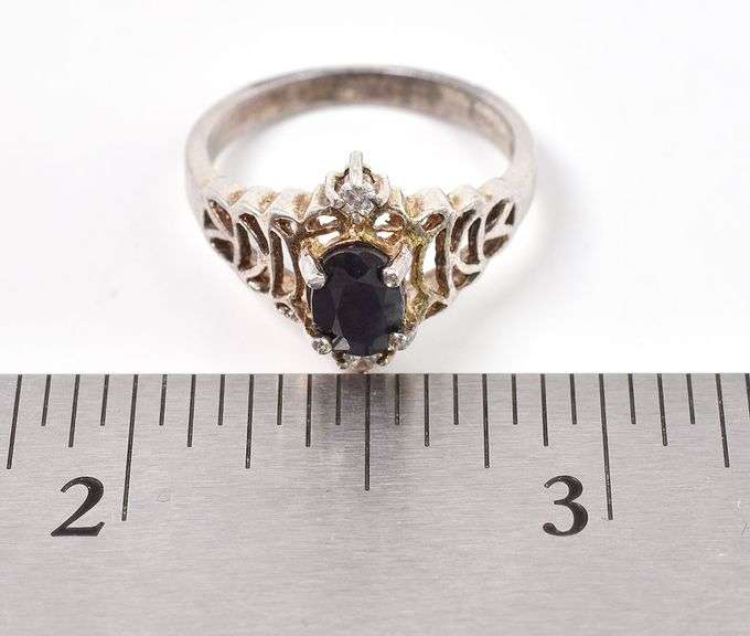 Sterling Silver Black Spinel and CZ Gemstone Ring