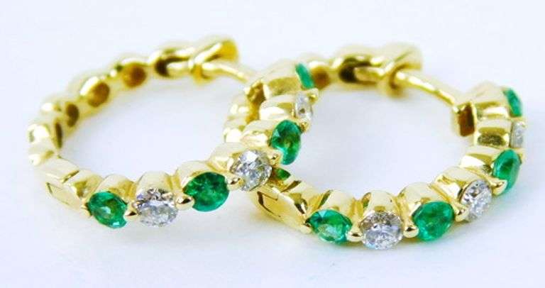 Exquisite 14K Emeralds & Diamonds Huggie Earrings