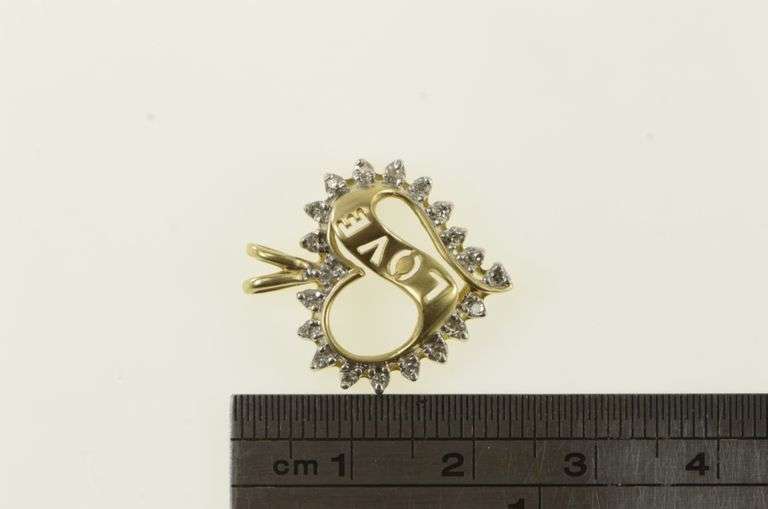10K Yellow Gold Vintage Diamond Love Banner Heart Pendant
