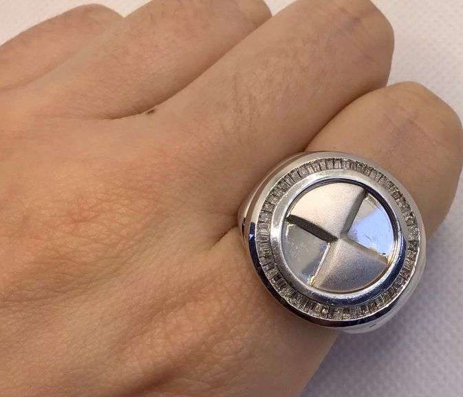 ONE OF A KIND B.M.W 14K WHITE GOLD BAGUETTE CUT DIAMOND MEN’S RING