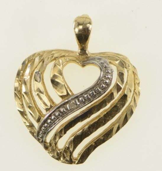 10K Yellow Gold Diamond Inset Heart Love Symbol Pendant