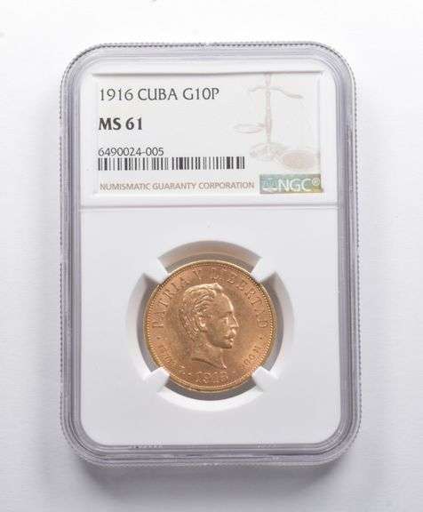 MS61 1916 Cuba Gold 10 Pesos NGC