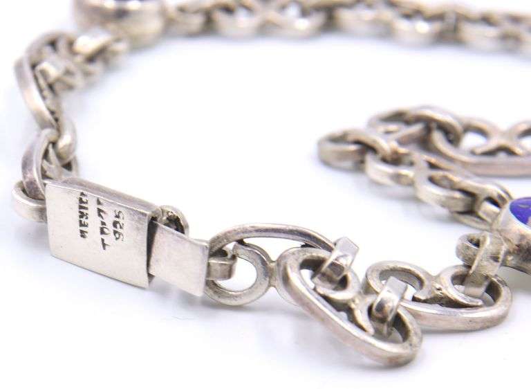 Vintage 925 sterling silver Mexico black onyx, malachite, jasper and lapis necklace