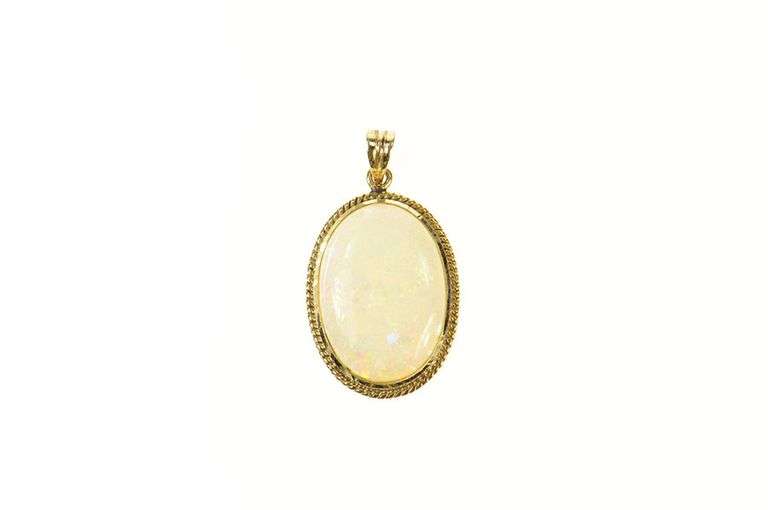 14K Yellow Gold Oval Natural Opal Retro Classic Statement Pendant
